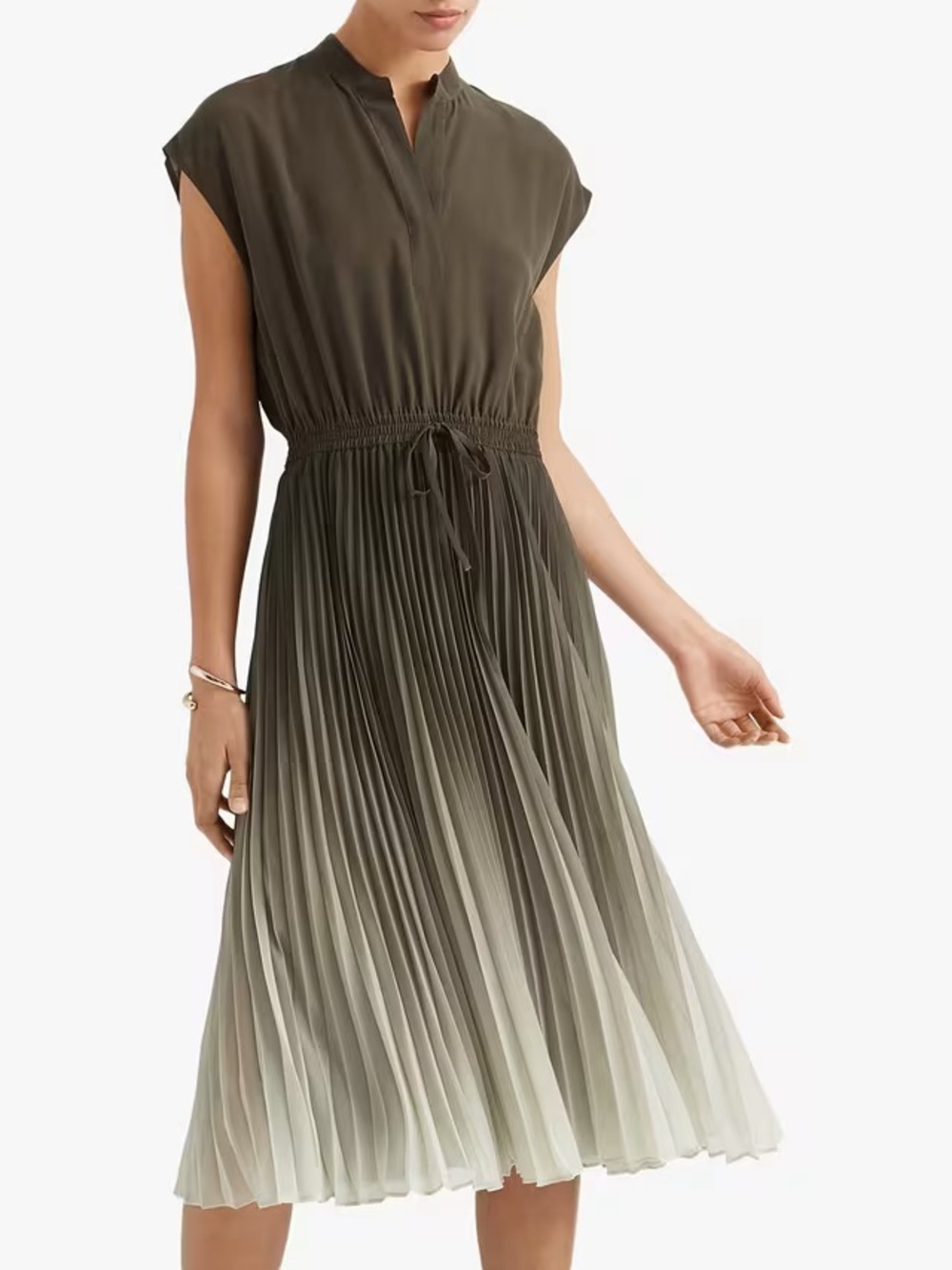 Club Monaco Ombre Pleated Midi Dress Olive Green Ivory Size 4 Quiet Luxury